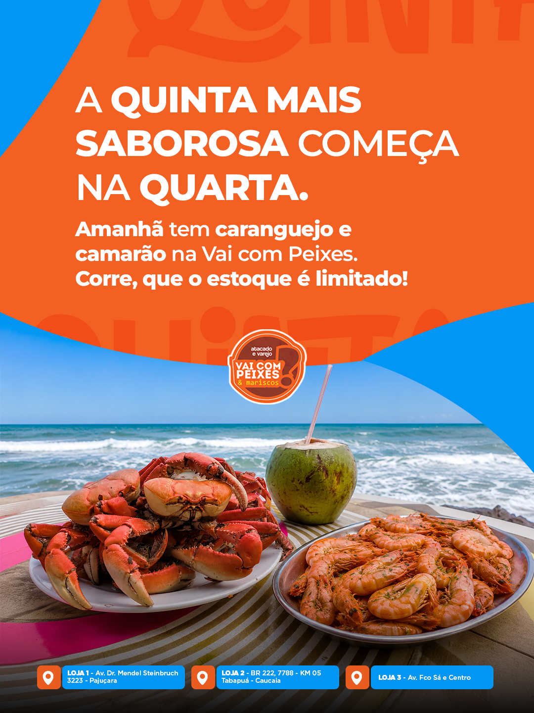 Criativo da Vai com Peixes sobre quinta-feira com caranguejo e camarão