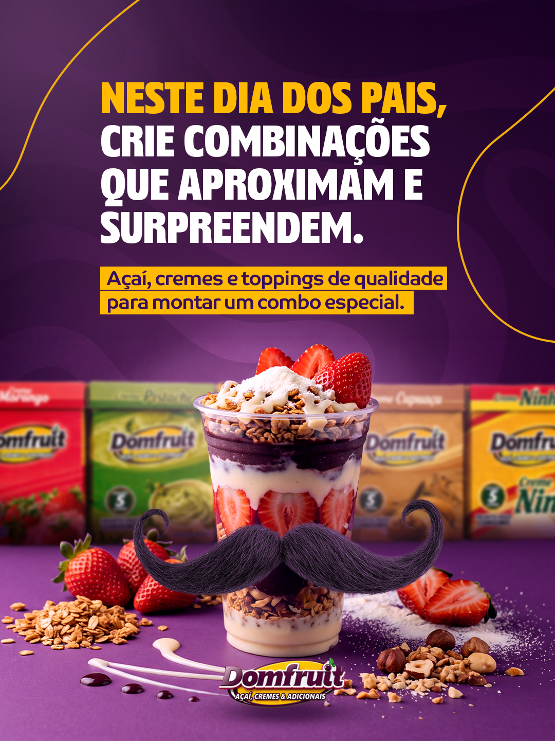 Criativo de Dia dos Pais da Domfruit com copo de açaí